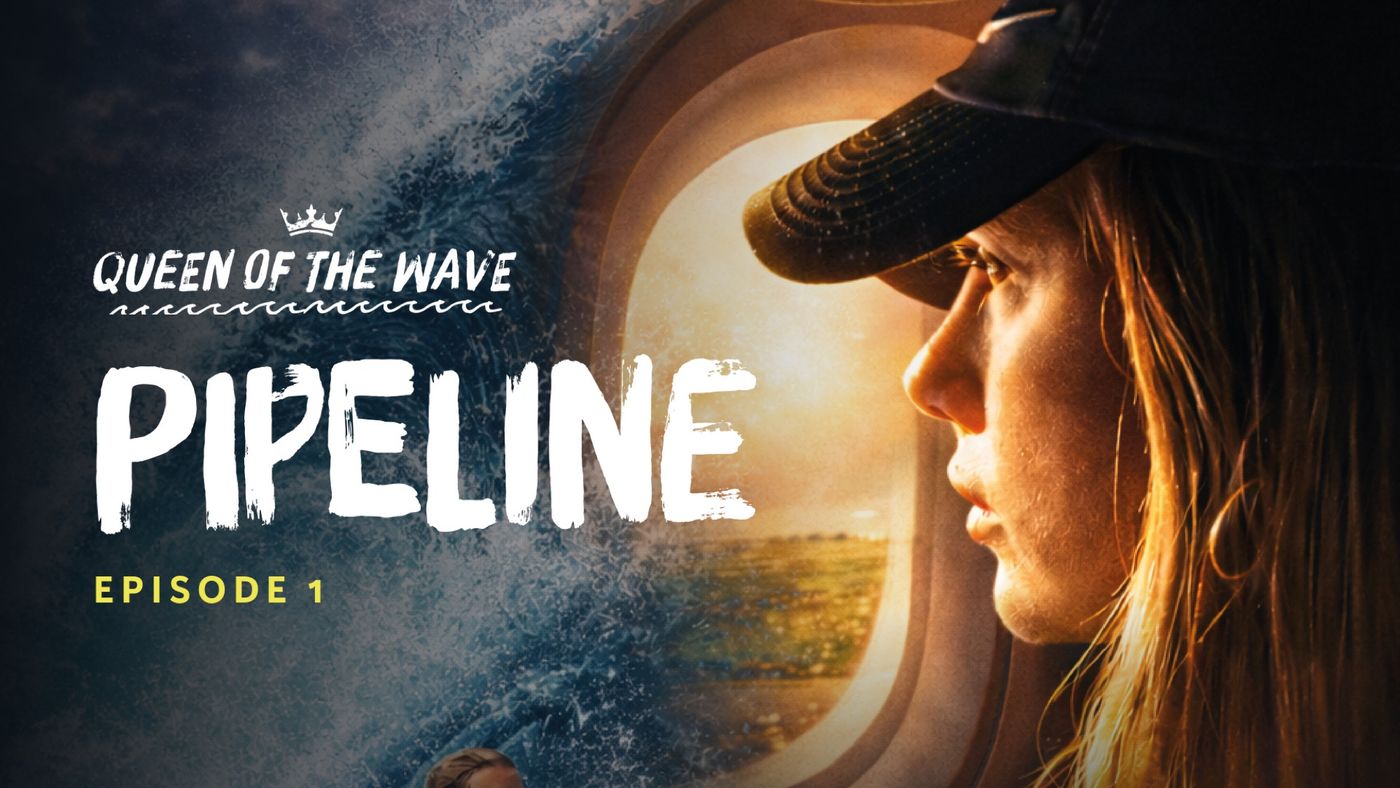 Episode 1, Pipeline: a surfer looks out of a plane window toward the wave